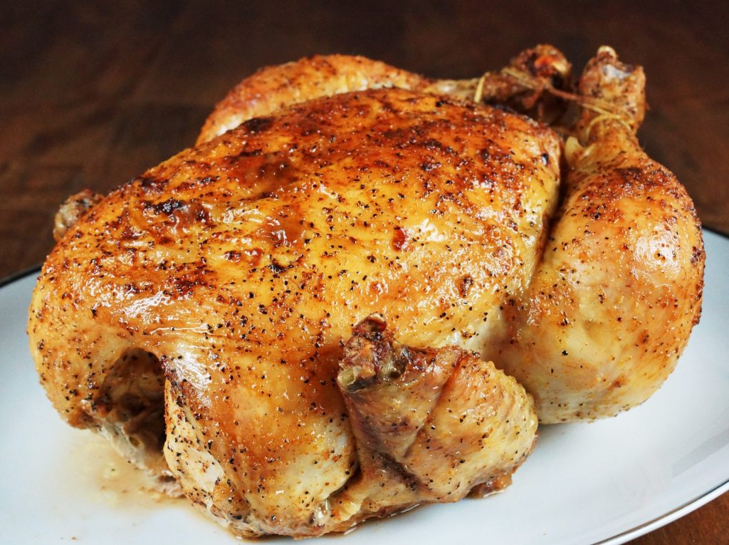 Golden roasted chicken seasoned to perfection